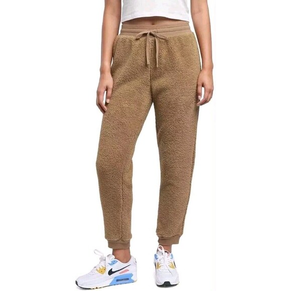 Hippie Rose Junior Sherpa Cozy Joggers Pants Elastic Unisex Size Large Brown New - Picture 1 of 14